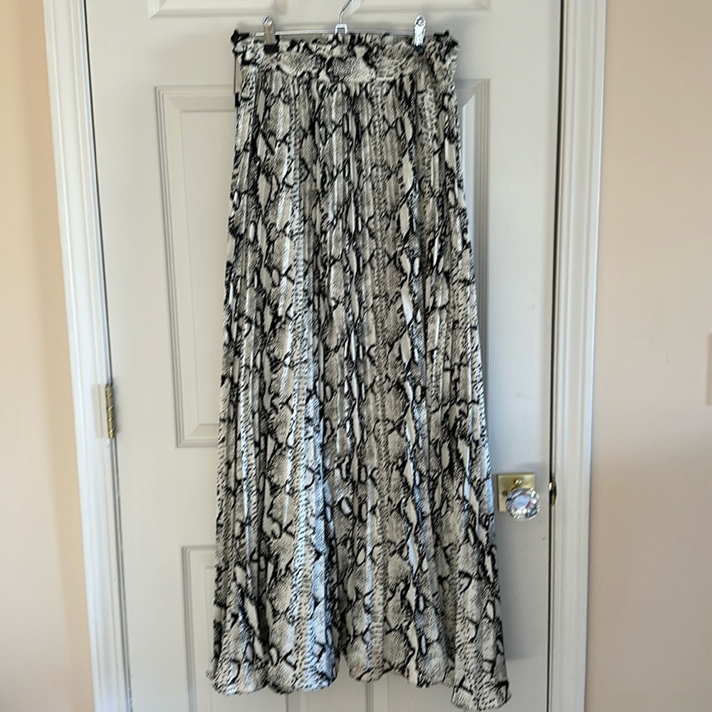 Pleated Snakeskin Maxi Skirt